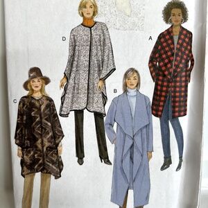Butterick Sewing Shawl Collar Jacket Coat Poncho Snap Closure Wrap Pattern B6250